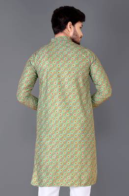 Green rayon crochet printed kurta for men 3