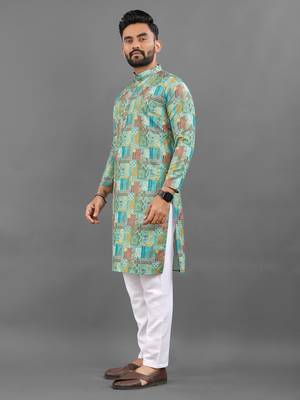Multicolour rayon crochet printed kurta for men 1