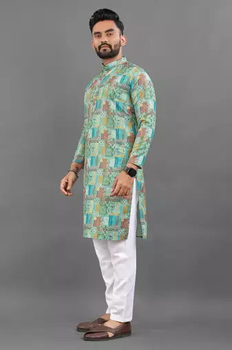 Multicolour rayon crochet printed kurta for men