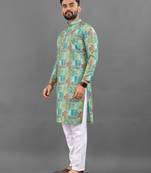 Multicolour rayon crochet printed kurta for men