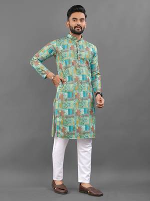 Multicolour rayon crochet printed kurta for men 3