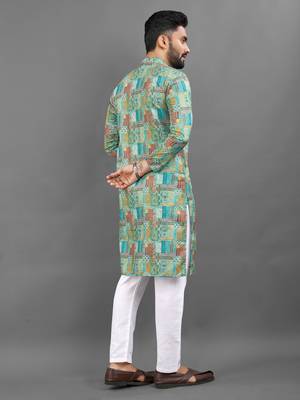 Multicolour rayon crochet printed kurta for men 4