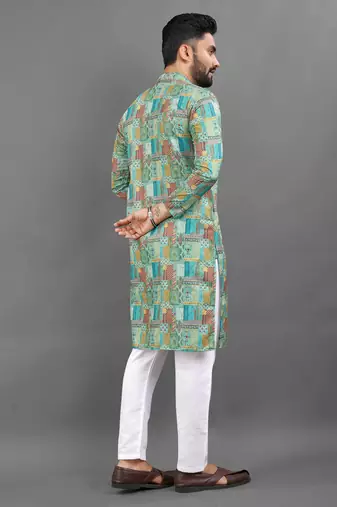 Multicolour rayon crochet printed kurta for men