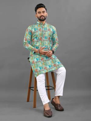 Multicolour rayon crochet printed kurta for men 5