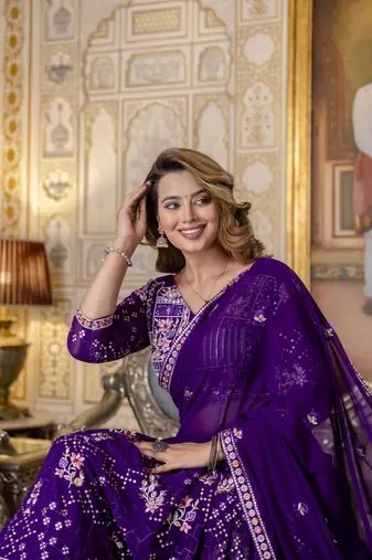 purple Sequin Thread embroidered Georgette Lehenga dress