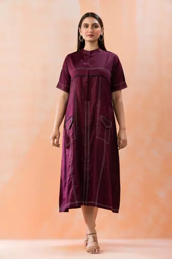 Burgundy plain cotton niharika mulberry long dresses