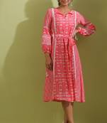 Pink printed cotton neeti candy long dresses