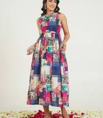Multicolor printed cotton trinity vibe midi dresses