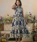 Blue printed cotton trinity indi long dresses