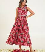 Maroon printed cotton trinity vermi midi dresses