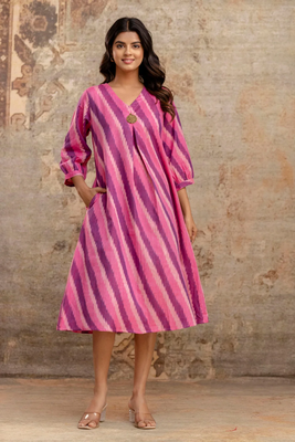 Pink printed cotton mika rouge long dresses 1