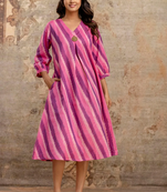 Pink printed cotton mika rouge long dresses
