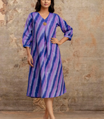 Blue printed cotton mika heather long dresses