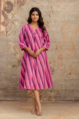 Pink printed cotton mika rouge long dresses 2