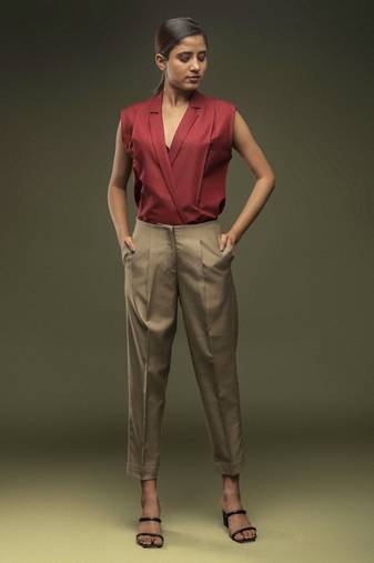 Maroon notch collar shirt