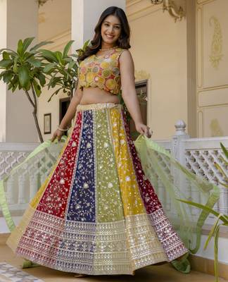 Multicolored Sequins and thread Embroidered Georgette lehenga choli 1