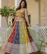 Multicolored Sequins and thread Embroidered Georgette lehenga choli