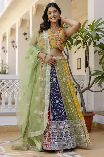 Multicolored Sequins and thread Embroidered Georgette lehenga choli