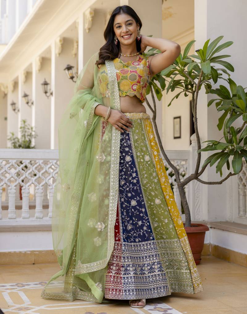 Multicolored Sequins and thread Embroidered Georgette lehenga choli
