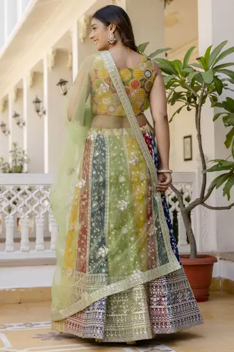 Multicolored Sequins and thread Embroidered Georgette lehenga choli