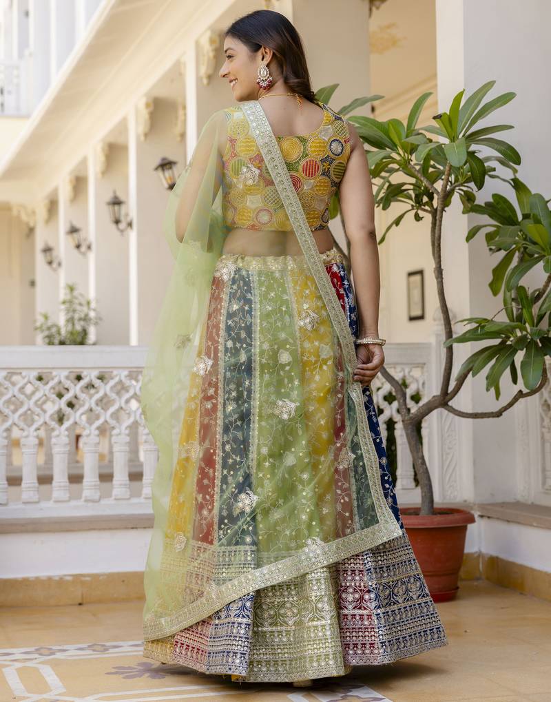 Multicolored Sequins and thread Embroidered Georgette lehenga choli