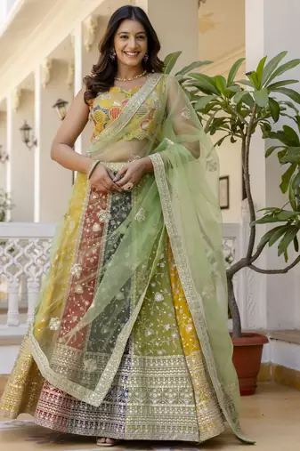 Multicolored Sequins and thread Embroidered Georgette lehenga choli