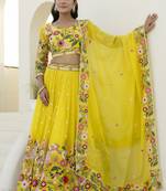 Yellow Thread And Sequins Embroidered Organza lehenga dress