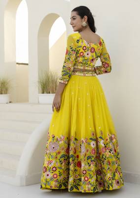 Yellow Thread And Sequins Embroidered Organza lehenga dress 6
