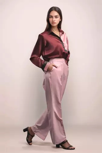 Maroon yoked satin shirt