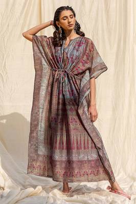 Multi digital print art silk kafftan style kurti-stitched 1