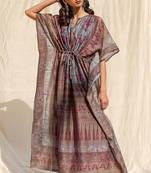 Multi digital print art silk kafftan style kurti-stitched
