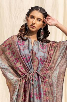 Multi digital print art silk kafftan style kurti-stitched 2