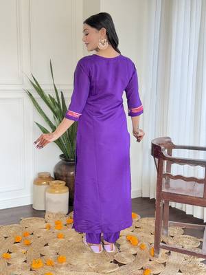  Roman Silk Embroidered Straight Kurta with Pant And Dupatta Set 2