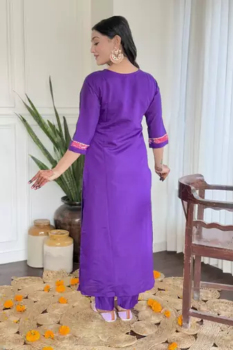  Roman Silk Embroidered Straight Kurta with Pant And Dupatta Set