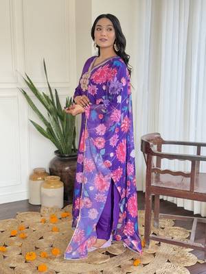  Roman Silk Embroidered Straight Kurta with Pant And Dupatta Set 3