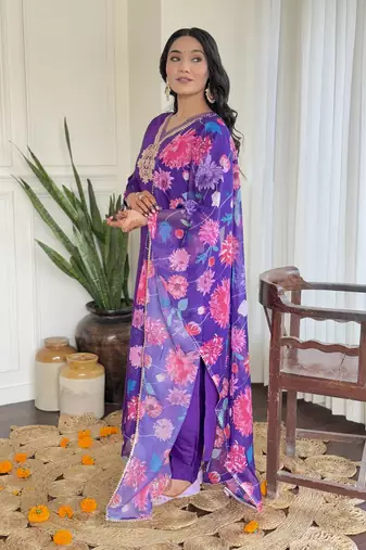  Roman Silk Embroidered Straight Kurta with Pant And Dupatta Set