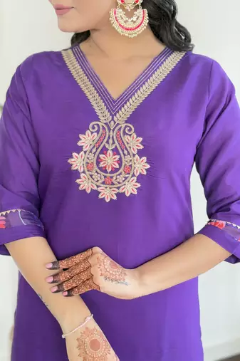  Roman Silk Embroidered Straight Kurta with Pant And Dupatta Set