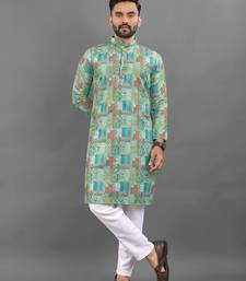 Multicolour rayon crochet printed kurta for men
