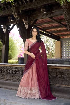 Peach Sequins Gold Crush Fabric  Lehenga Choli With Dupatta 1