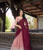 Peach Sequins Gold Crush Fabric  Lehenga Choli With Dupatta