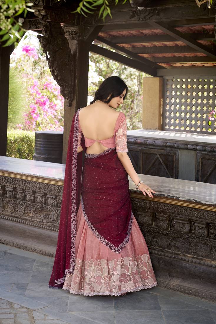 Peach Sequins Gold Crush Fabric  Lehenga Choli With Dupatta