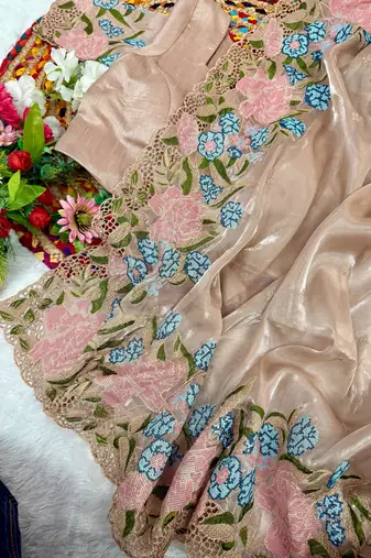 Beige Jimmy Choo Organza Saree