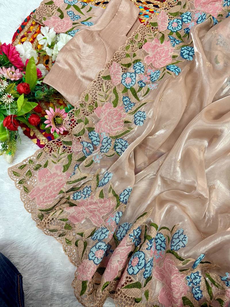 Beige Jimmy Choo Organza Saree