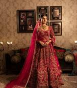Maroon velvet Bridal Lehenga with heavy embroidery