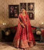 Red Silk Bridal lehenga with paisely Butis