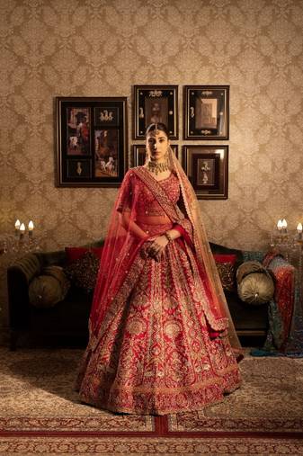 Red Silk Bridal Lehenga with sequins and cutdana embelishment