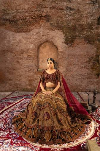 maroon Silk Bridal Lehenga with Zardozi Embroidery