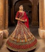 Red Velvet Bridal Lehenga with Multi-Color Embroidery