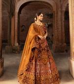 Rusted Silk Bridal Lehenga with Sequins and Delicate Floral Motifs