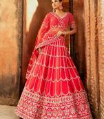 red Silk Lehenga with Pearl and Zardozi Embellishments